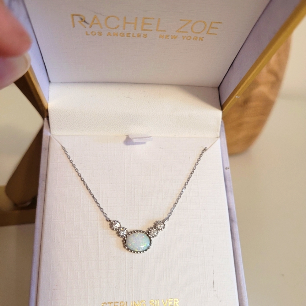 Rachel Zoe Silver Necklace with Opal and Diamond Accents